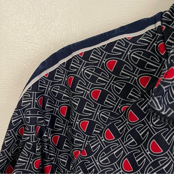 Champion Women's Blue Patterned Jacket all over logo size medium zip up - Picture 6 of 10
